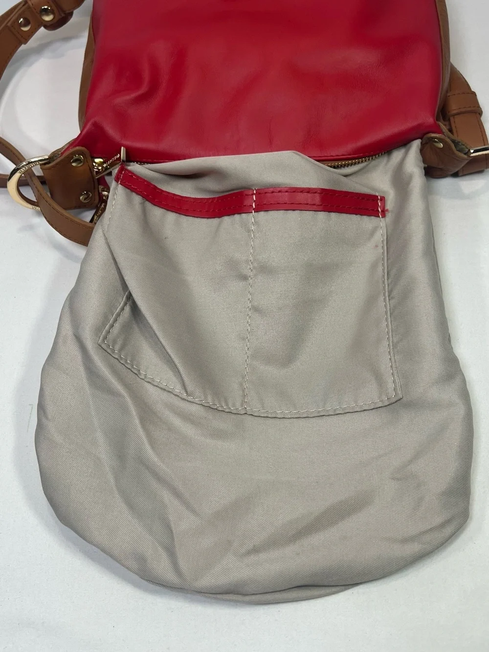 Vintage Valentina Italian Leather Convertible Backpack Bucket Bag Red/Tan